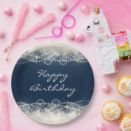 Elegante Abstrakte Spitzen und Perlen Happy Birthd Pappteller (Party)
