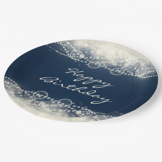 Elegante Abstrakte Spitzen und Perlen Happy Birthd Pappteller (Schrägansicht)