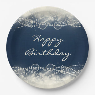 Elegante Abstrakte Spitzen und Perlen Happy Birthd Pappteller