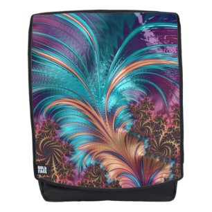 Elegante abstrakte Türkis- und violette Federn Rucksack