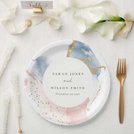 Elegante Abstrakte Wasserfarbe Gold Rosa Blaue Hoc Pappteller