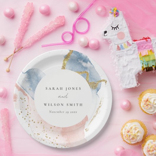 Elegante Abstrakte Wasserfarbe Gold Rosa Blaue Hoc Pappteller (Party)