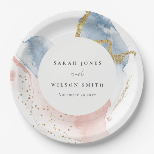 Elegante Abstrakte Wasserfarbe Gold Rosa Blaue Hoc Pappteller (Vorderseite)