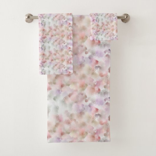 Elegante Abstrakte Wasserfarbe Rosa Lilac Pastel Badhandtuch Set (Insitu)