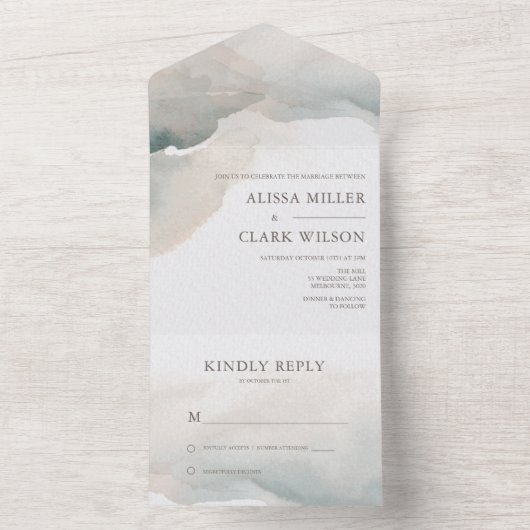 Elegante Abstrakte Wasserfarbenprägung All In One Einladung (Innen Boden)