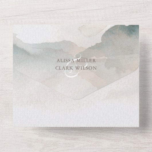 Elegante Abstrakte Wasserfarbenprägung All In One Einladung (Rückseite)