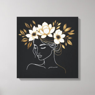 Elegante abstrakte weibliche Linienkunst mit golde Leinwanddruck