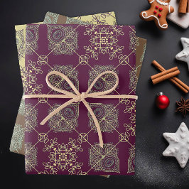 Elegante Abstrakte Weihnachten, Pflaume, Tan, Geschenkpapier Set