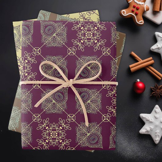Elegante Abstrakte Weihnachten, Pflaume, Tan, Geschenkpapier Set