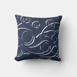 Elegante Abstrakte Wirbel | Navy Blue & White Kissen