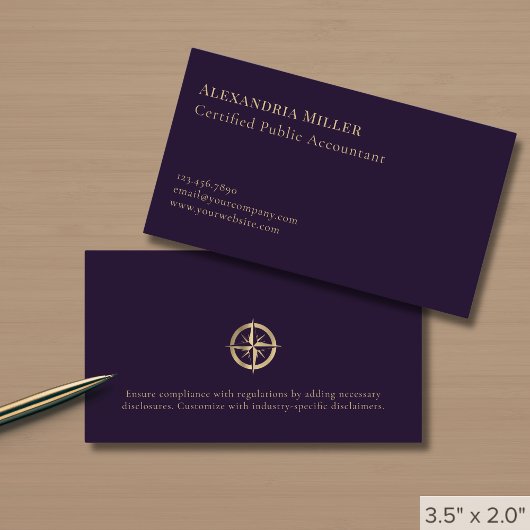 Elegante Accounting Services Gold Compass-Logo Visitenkarte