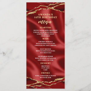 Elegante Achat-Rot-und-Gold-Speisekarte Menükarte