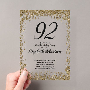 Elegante Acryl-Einladung zum 92. Geburtstag in Gol Acryleinladungen