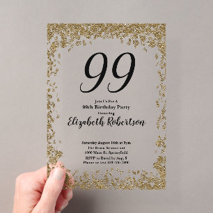 Elegante Acryl-Einladung zum 99. Geburtstag in Gol Acryleinladungen