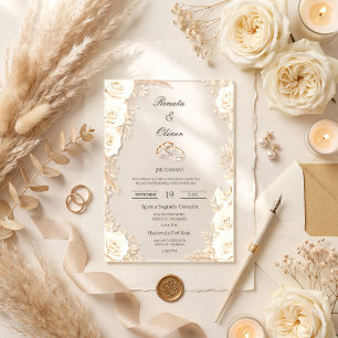 Elegante Acryl-Elfenbein-Rosen-Spanische Hochzeit Acryleinladungen