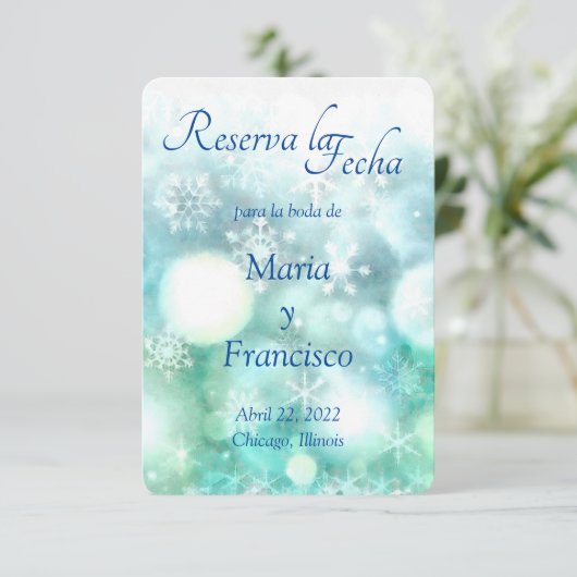 Elegante Acuarela Copo de Nieve Reserva la Fecha Save The Date (Stehend Vorderseite)