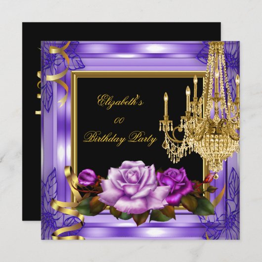 Elegante Add Age Birthday Lila Gold Rose Einladung (Vorne/Hinten)