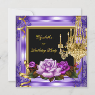 Elegante Add Age Birthday Lila Gold Rose Einladung