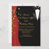 Elegante Affair Red Dress Black Krawatte Gold Gebu Einladung (Rückseite)