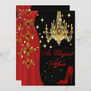 Elegante Affair Red Dress Gold Chandelier Geburtst Einladung