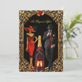 Elegante Affair Rote Rose Dress Tuxedo Gold Geburt Einladung (Stehend Vorderseite)