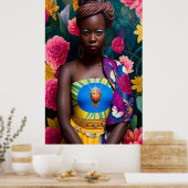 Elegante Afrikanerin in einem gelben Kleid Poster (Küche)