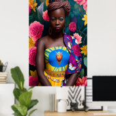Elegante Afrikanerin in einem gelben Kleid Poster (Heimbüro)