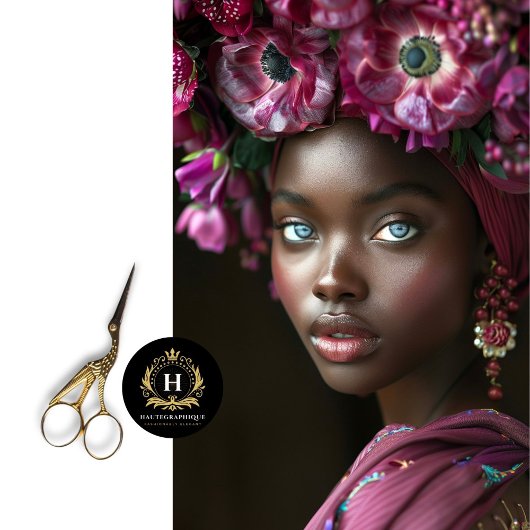 Elegante afrikanische Frau Burgund Blumendekoupage Seidenpapier