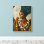 Elegante afrikanische Frau mit Blue Headwrap Leinwanddruck (Insitu (Holzboden))