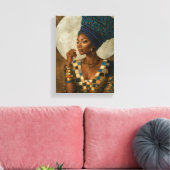 Elegante afrikanische Frau mit Blue Headwrap Leinwanddruck (Insitu (Wohnzimmer))
