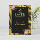 Elegante Agate Gold Black Floral Wedding Save The Date (Stehend Vorderseite)