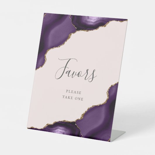 Elegante Agate Lila Gold Blush Gastgeschenke Hochz Sockelschild (Vorderseite)