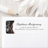 Elegante Agate Schwarz-weiß Rose Gold Foil Adresse (Insitu)