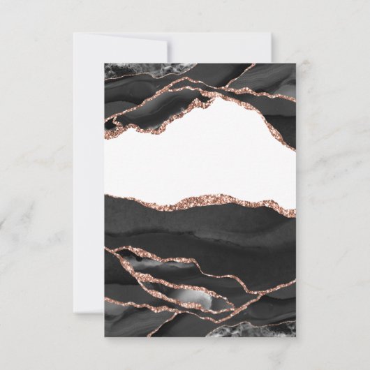 Elegante Agate Schwarz-weiß Rose Gold Wedding RSVP Karte (Rückseite)