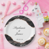 Elegante Agate Schwarz-weiße Rose Pappteller (Party)