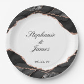 Elegante Agate Schwarz-weiße Rose Pappteller (Vorderseite)