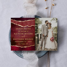 Elegante Agate Wedding Foto Announcement Cards