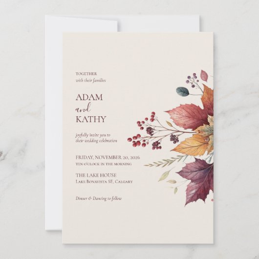 Elegante Ahornblatt Herbst Hochzeitseinladung Einladung (Vorderseite)