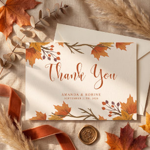 Elegante Ahornblätter-Hochzeit im Herbst Dankeskarte