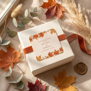Elegante Ahornblätter-Hochzeit im Herbst Quadratischer Aufkleber
