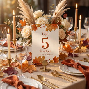 Elegante Ahornblätter-Hochzeit im Herbst Tischnummer