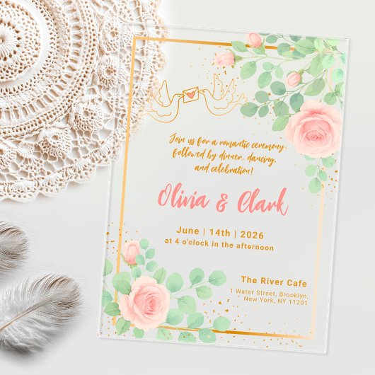 Elegante Akryllische Hochzeit mit Blumendesign Acryleinladungen