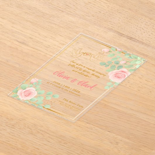 Elegante Akryllische Hochzeit mit Blumendesign Acryleinladungen (Ablage )