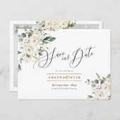 Elegante Alabaster-Rose Save the Date Postkarte (Vorne/Hinten)