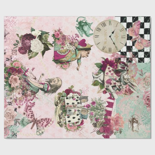 Elegante Alice im Wunderland Rosa Geschenkpapier (Flach)