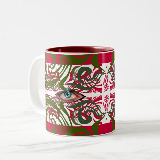 Elegante Alien Pattern Blau Mit Augen Zweifarbige Tasse (Vorderseite Links)