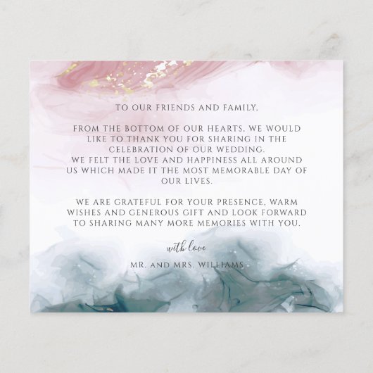 Elegante AlkoholInk Blush Blue Wasserfarbe Vielen  (Rückseite)