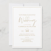 Elegante All-in-1 Classic Gold Text White Wedding Einladung (Vorderseite)