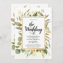 Elegante All-in-1 Greenery Gold Blätter Hochzeit Einladung