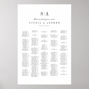 Elegante alphabetische Sitzordnung mit Monogramm Poster
